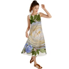 Roses Flowers Plumbago Arrangement Summer Maxi Dress by Pakrebo