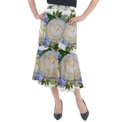 Roses Flowers Plumbago Arrangement Midi Mermaid Skirt