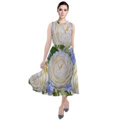 Roses Flowers Plumbago Arrangement Round Neck Boho Dress by Pakrebo