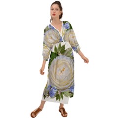 Roses Flowers Plumbago Arrangement Grecian Style  Maxi Dress by Pakrebo