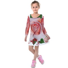 Roses Flowers Berries Arrangement Kids  Long Sleeve Velvet Dress by Pakrebo