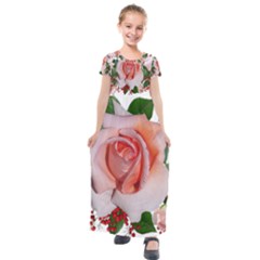 Roses Flowers Berries Arrangement Kids  Short Sleeve Maxi Dress by Pakrebo