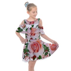 Roses Flowers Berries Arrangement Kids  Shoulder Cutout Chiffon Dress