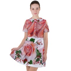 Roses Flowers Berries Arrangement Short Sleeve Shoulder Cut Out Dress  by Pakrebo