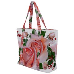 Roses Flowers Berries Arrangement Zip Up Canvas Bag by Pakrebo