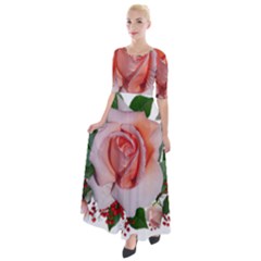 Roses Flowers Berries Arrangement Half Sleeves Maxi Dress