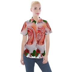 Roses Flowers Berries Arrangement Women s Short Sleeve Pocket Shirt