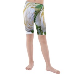 Rose White Flower Plumbago Kids  Mid Length Swim Shorts by Pakrebo