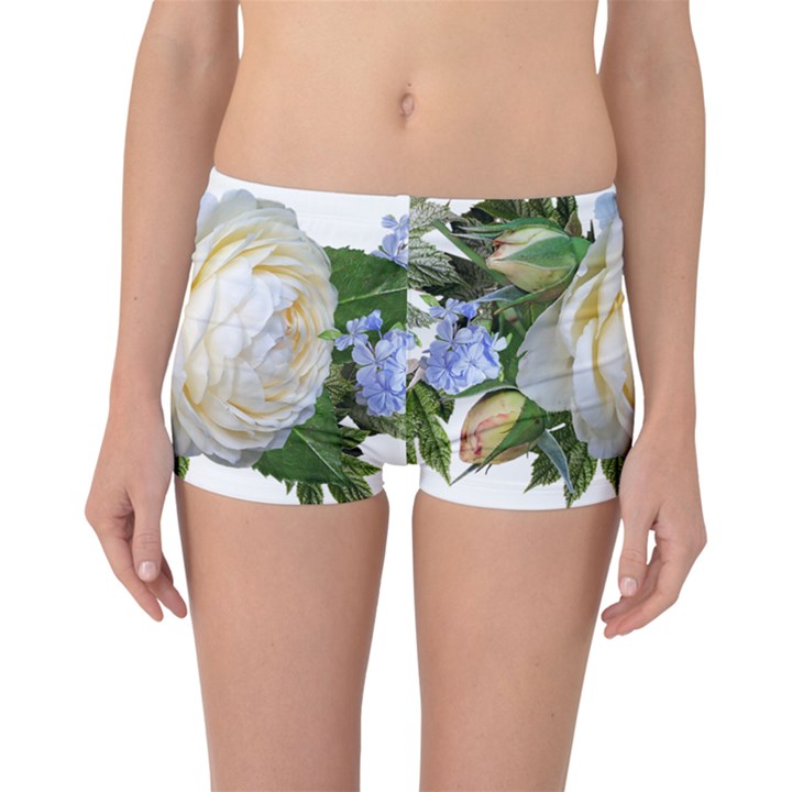 Rose White Flower Plumbago Boyleg Bikini Bottoms