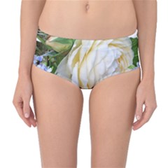 Rose White Flower Plumbago Mid-waist Bikini Bottoms by Pakrebo