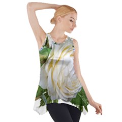 Rose White Flower Plumbago Side Drop Tank Tunic by Pakrebo