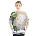 Rose White Flower Plumbago Batwing Chiffon Blouse View1