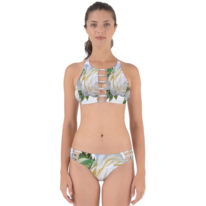 Rose White Flower Plumbago Perfectly Cut Out Bikini Set