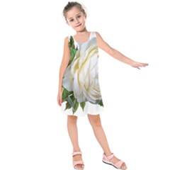 Rose White Flower Plumbago Kids  Sleeveless Dress