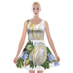 Rose White Flower Plumbago Velvet Skater Dress