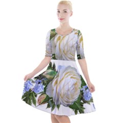 Rose White Flower Plumbago Quarter Sleeve A-line Dress by Pakrebo