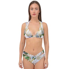 Rose White Flower Plumbago Double Strap Halter Bikini Set by Pakrebo