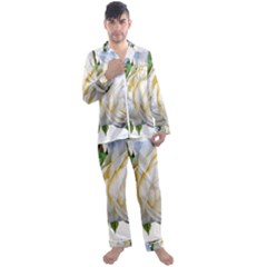 Rose White Flower Plumbago Men s Satin Pajamas Long Pants Set by Pakrebo