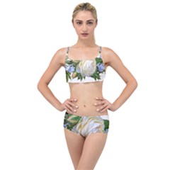 Rose White Flower Plumbago Layered Top Bikini Set by Pakrebo