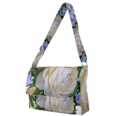 Rose White Flower Plumbago Full Print Messenger Bag by Pakrebo