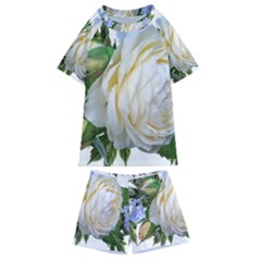 Rose White Flower Plumbago Kids  Swim Tee And Shorts Set by Pakrebo