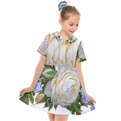 Rose White Flower Plumbago Kids  Short Sleeve Shirt Dress