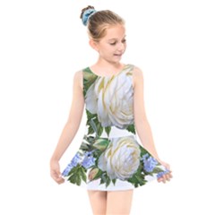 Rose White Flower Plumbago Kids  Skater Dress Swimsuit by Pakrebo