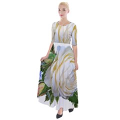 Rose White Flower Plumbago Half Sleeves Maxi Dress by Pakrebo