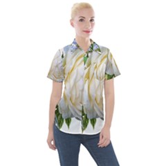 Rose White Flower Plumbago Women s Short Sleeve Pocket Shirt