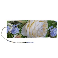 Rose White Flower Plumbago Roll Up Canvas Pencil Holder (m)