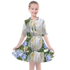 Rose White Flower Plumbago Kids  All Frills Chiffon Dress by Pakrebo