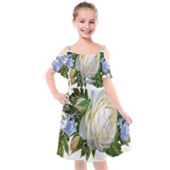 Rose White Flower Plumbago Kids  Cut Out Shoulders Chiffon Dress by Pakrebo