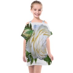 Rose White Flower Plumbago Kids  One Piece Chiffon Dress