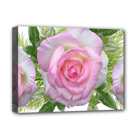 Roses Pink Flowers Perfume Leaves Deluxe Canvas 16  X 12  (stretched)  by Pakrebo