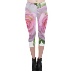 Roses Pink Flowers Perfume Leaves Capri Leggings  by Pakrebo