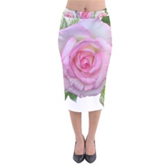 Roses Pink Flowers Perfume Leaves Velvet Midi Pencil Skirt by Pakrebo