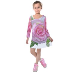 Roses Pink Flowers Perfume Leaves Kids  Long Sleeve Velvet Dress