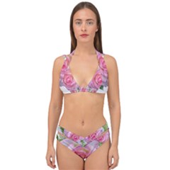 Roses Pink Flowers Perfume Leaves Double Strap Halter Bikini Set by Pakrebo