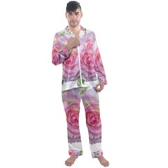 Roses Pink Flowers Perfume Leaves Men s Satin Pajamas Long Pants Set by Pakrebo