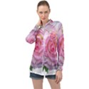 Roses Pink Flowers Perfume Leaves Long Sleeve Satin Shirt View1