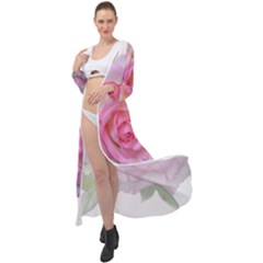 Roses Pink Flowers Perfume Leaves Maxi Chiffon Beach Wrap