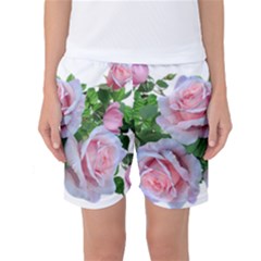 Roses Pink Flowers Leaves Women s Basketball Shorts by Pakrebo