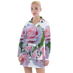 Roses Pink Flowers Leaves Women s Long Sleeve Casual Dress