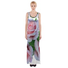 Roses Pink Flowers Leaves Thigh Split Maxi Dress by Pakrebo