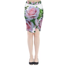 Roses Pink Flowers Leaves Midi Wrap Pencil Skirt by Pakrebo