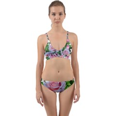 Roses Pink Flowers Leaves Wrap Around Bikini Set by Pakrebo