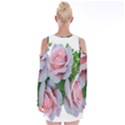 Roses Pink Flowers Leaves Velvet Long Sleeve Shoulder Cutout Dress View2