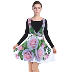 Roses Pink Flowers Leaves Plunge Pinafore Dress