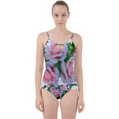 Roses Pink Flowers Leaves Cut Out Top Tankini Set by Pakrebo