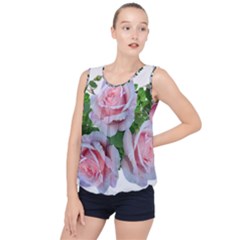 Roses Pink Flowers Leaves Bubble Hem Chiffon Tank Top by Pakrebo